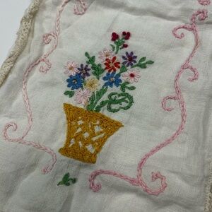 Floral Embroidered Linen with Basket Design